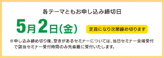 各テーマともお申込み締切日5月2日(金)